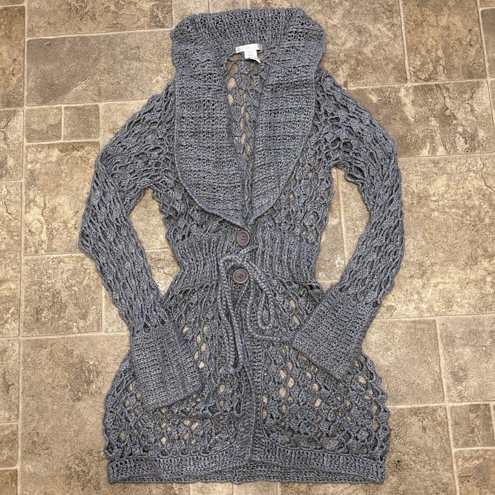 Vtg Open Knit Cardigan L Boho Fairy Whimsigoth Grunge Longline Cashmere Wool